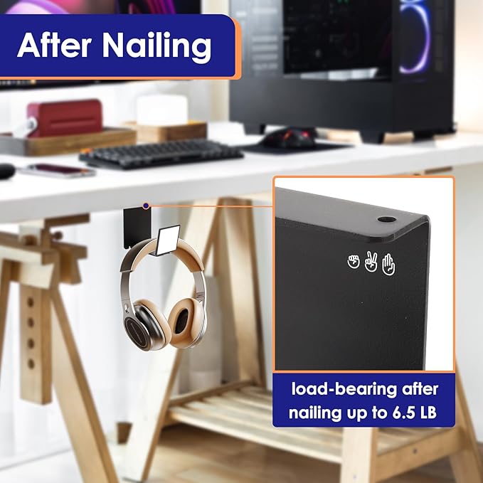 VKheroKV HC128 Headphone Holder Hanger for Desk, Include Adhesive Strips, Universal Headset Stand for PS4/PS5/Xbox/PC/Mac/Headphones Game Controller Hanger (Square)