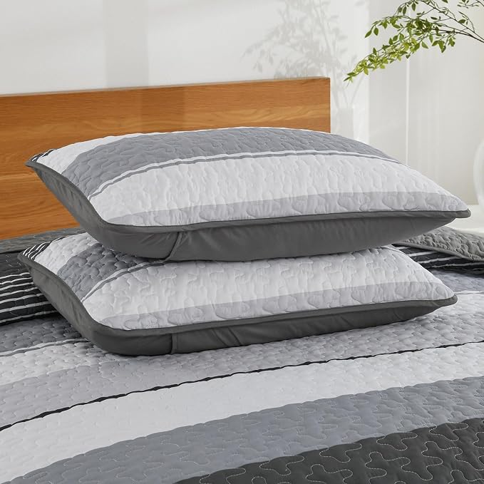 Dinjoy California King Striped Quilt Set, Breathable All-Season, 3-Piece Set - Image 8