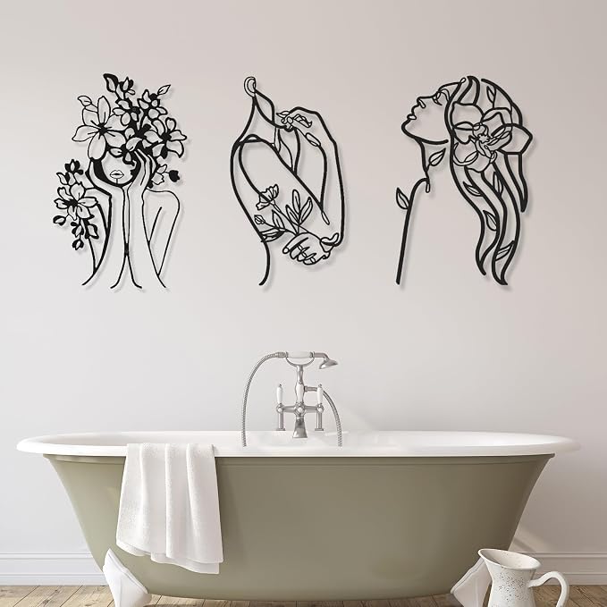 Photect 3 Pcs Metal Wall Art Decor Minimalist Abstract Woman Wall Art Metal - Image 6