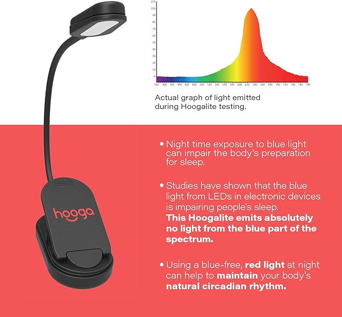 hooga Red Book Light, Rechargeable Clip On 625nm LED Light - Image 5