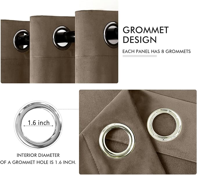 MIULEE Velvet Curtains Light Taupe 52 x 96 Inch Length Set of 2 | Grommet Drapes - Image 2