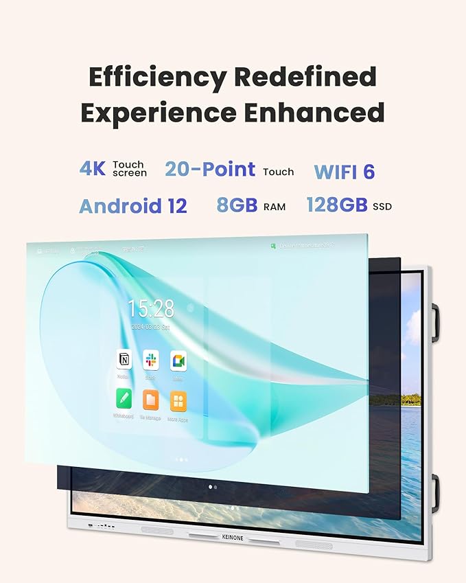 KEINONE Interactive Smart Board for Classroom, 85” 8+128 GB Electronic Digital Whiteboard Built-in Android OS & Open App Ecosystem - 4K Touchscreen Smartboard for Home Office School Studio Display