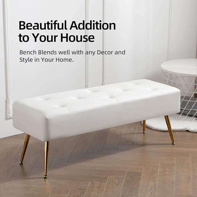 Modern PU Leather Benches, Upholstered Tufted Leather Bedroom Ottoman 44" - Image 9