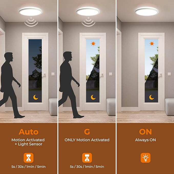 Matane 2Pack Motion Sensor LED Ceiling Light with Remote, 12 Inch Wired Flush Mount Ceiling Light 3000K 4000K 5000K, 2400LM Dimmable Motion Sensor Light Indoor for Closet Hallway Laundry Stairs White