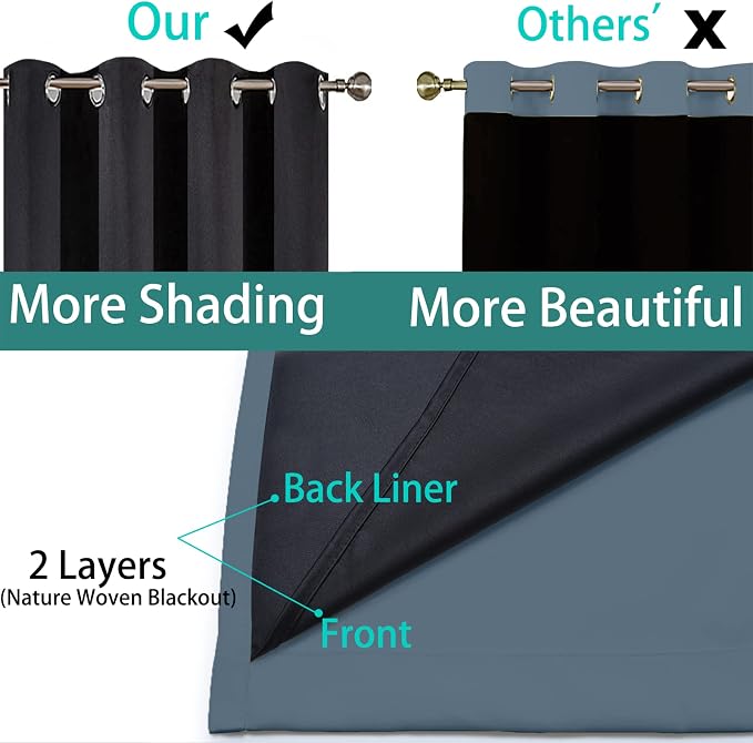 Yakamok Stone Blue Blackout Patio Door Curtain Panels W100 x L96, 1 Panel | - Image 5