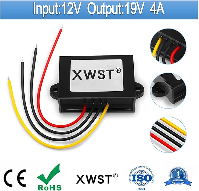 DC DC 12V to 19V 4A 9V-13V to 19V Voltage Regulator,Step-up Module,Boost Converter,Waterproof Power Adapt 76W 19V Volt Transformer Module(12V to 19V 4A)