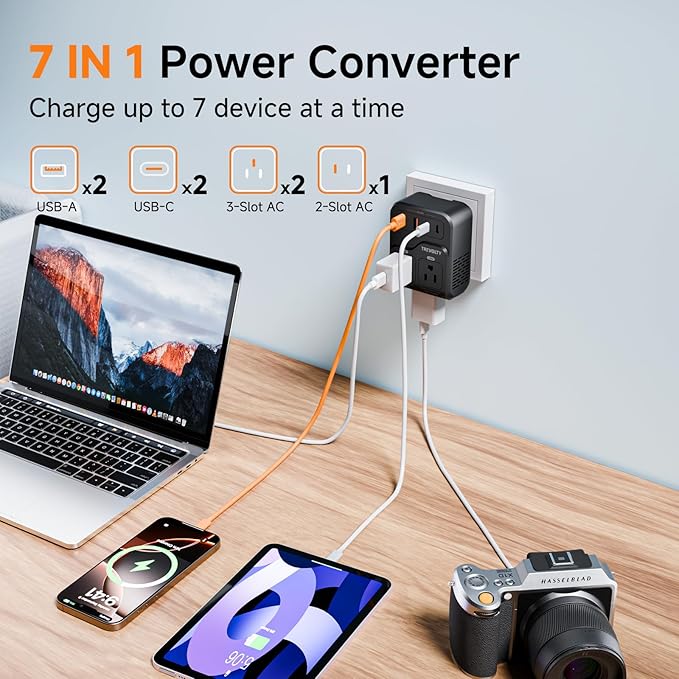 TREVOLTY 2000W Voltage Converter US to Europe, 220V to 110V Converter for Hair Dryer, 7-in-1 European Travel Plug Adapter with 3AC/2USB-A/2USB-C (PD20W), Travel Essentials with US/JP/FR/DE/UK/AU/EU
