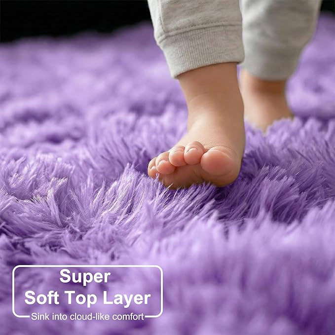 Amdrebio Purple Fluffy Round Circle Area Rug 4Ft - Image 4