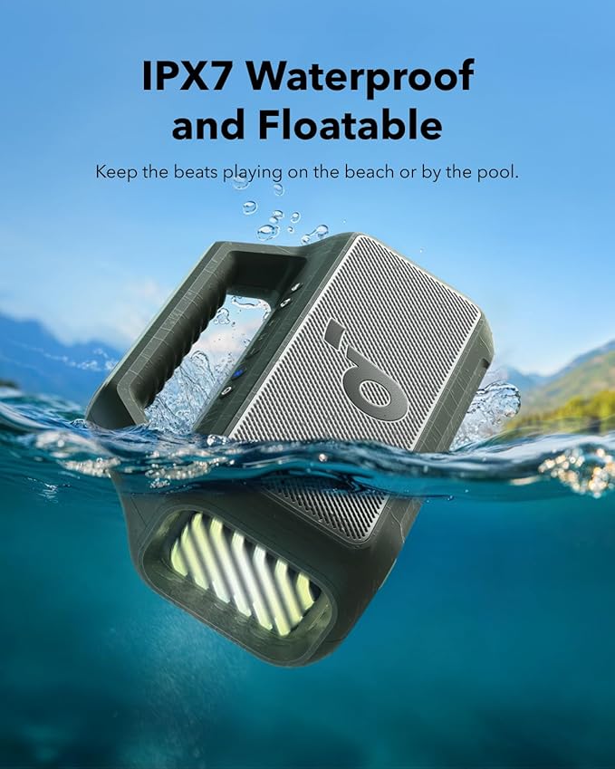 Soundcore Boom 2 by Anker, Outdoor Speaker, 80W, Subwoofer, BassUp 2.0, 24H Playtime, IPX7 Waterproof, Floatable, RGB Lights, USB-C, Custom EQ, Bluetooth 5.3, Portable for Camping and Beach - Green