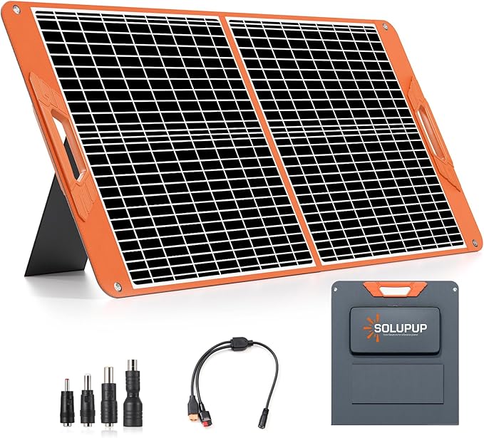 SOLUPUP 60W Portable Solar Panel, IP65 Waterproof Foldable Solar Panels for Power Station, 23% High Efficiency Solar Charger with QC3.0 USB-A & USB-C Outputs & 2 Kickstands for Outdoor Camping RV Trip