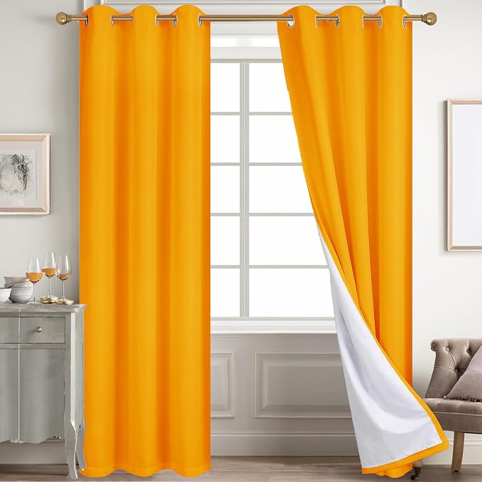 Diraysid 100% Blackout Curtains Yellow Linen Curtains - Image 6