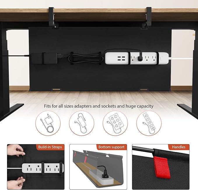 Univivi No Drill Under Desk Cable Management Tray, 28 inch Cable Management | - Image 2