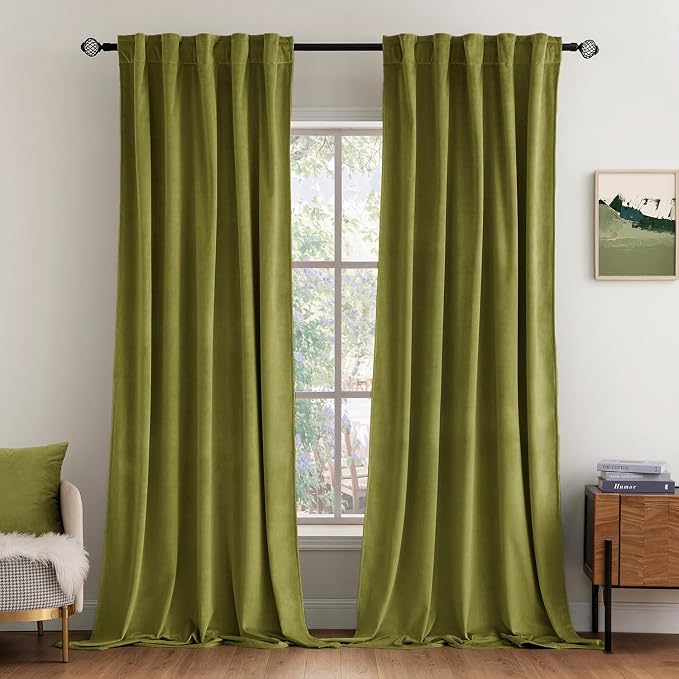 MIULEE Velvet Curtains 52x96 inches 2 Panels Moss Green Blackout Curtains | by MIULEE