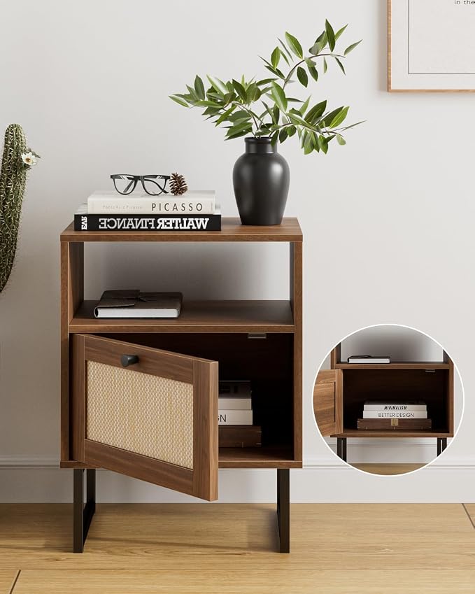Masupu Rattan Nightstand, Modern Boho Farmhouse Wood Bedside Table - Image 8