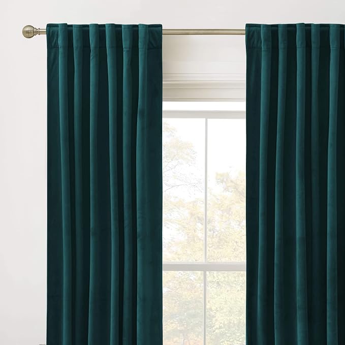 RYB HOME Teal Velvet Blackout Curtains 96 inches - Image 2