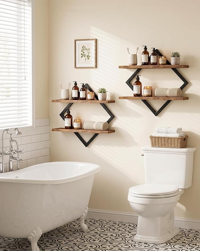 Floating Shelves, 2-Tier Hanging Shelves, Wall Shelf Set of 2, Wall Mounted - Image 7