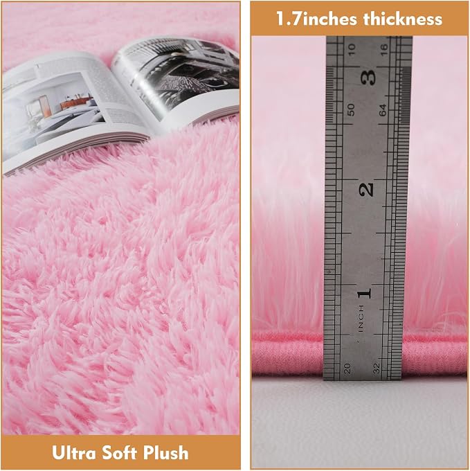 Pink Round Shag Area Rug for Bedroom, Washable Fuzzy Carpet for Room Boys Girls - Image 6