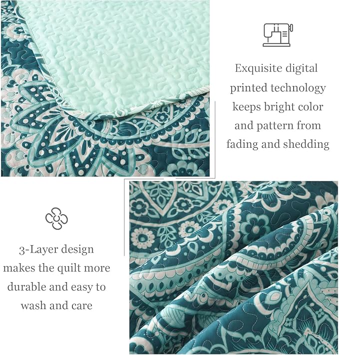Whale Flotilla California King Size Quilt Set, Soft Boho Paisley Bedspreads | - Image 4