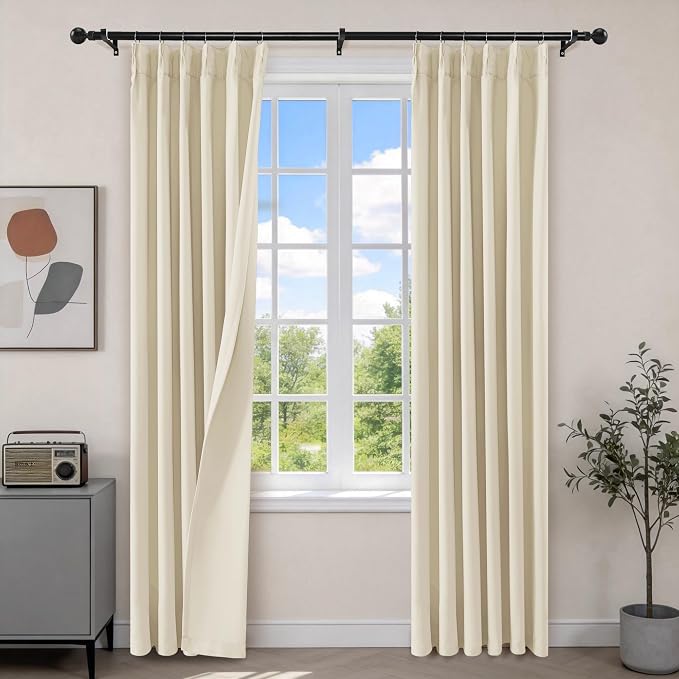 Etherealveil Beige Pinch Pleated Blackout Curtains 2 Panels 40"x84" | Back Tabs by Etherealveil