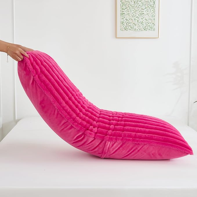 Full Body Pillow with Fluffy Stripe Faux Fur Removable Cover, Long Bed Pillow - Image 5