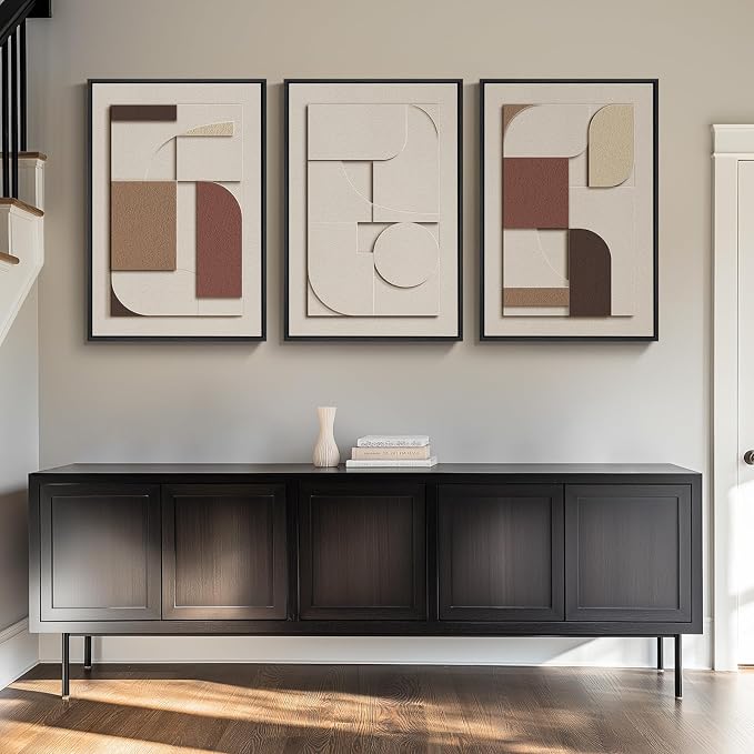 Large 3D Textured Framed Neutral Abstract Wall Art, 3 Piece Modern Minimalist - Image 4