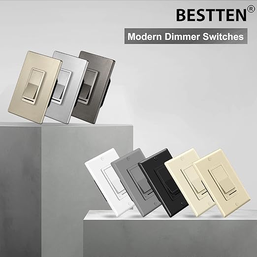 BESTTEN 10 Pack Matte Brown Dimmer Light Switch, Single Pole or 3-Way, Compatible with Dimmable LED, CFL, Incandescent and Halogen Bulb, 120VAC, UL Listed