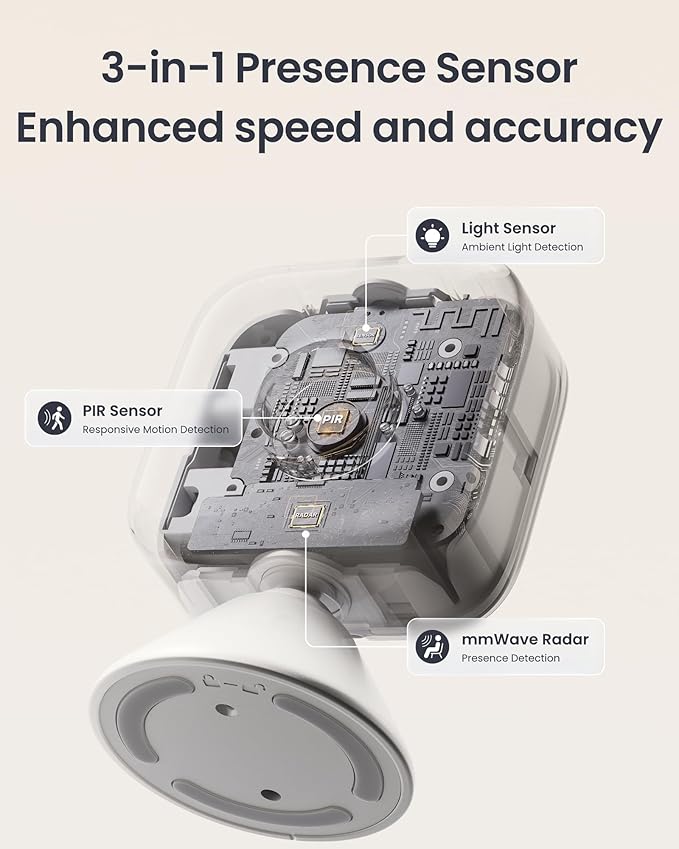 SwitchBot Smart mmWave Radar Motion Sensor, Bluetooth Presence Sensor with Dynamic Detection & Zone Positioning, Compatible with Alexa, HomeKit & Apple Home via SwitchBot Hub, 2-Year Battery Life