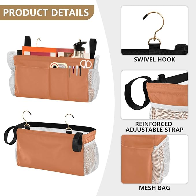 DOMIKING Orange Bedside Caddy for Dorm Bed Recliner Armrest Organizer - Image 5