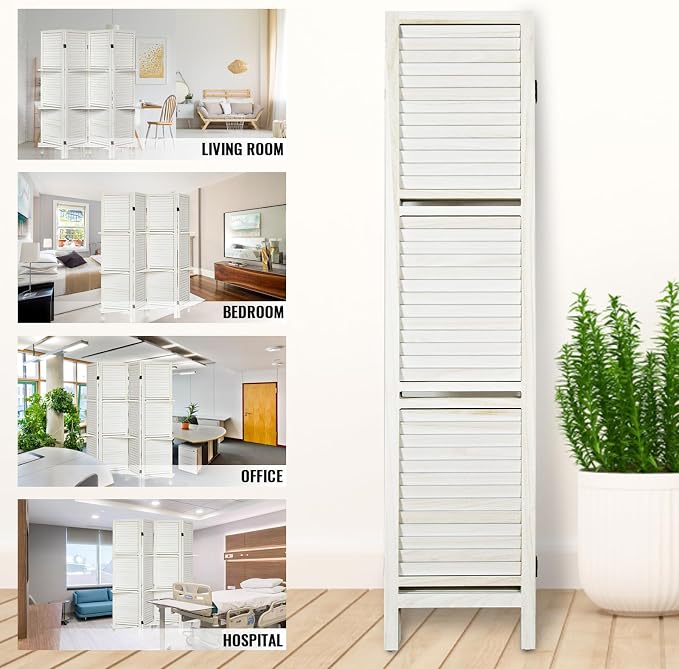 Room Divider with Shelves, 4 Panel White Privacy Screen | Partition Room - Image 6