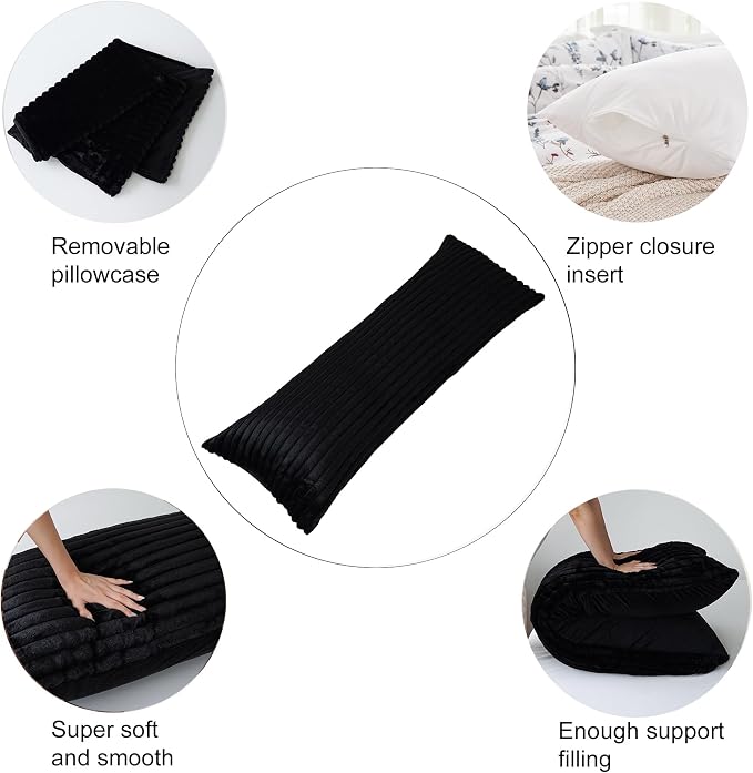 Full Body Pillow with Fluffy Stripe Faux Fur Removable Cover, Long Bed Pillow - Image 6