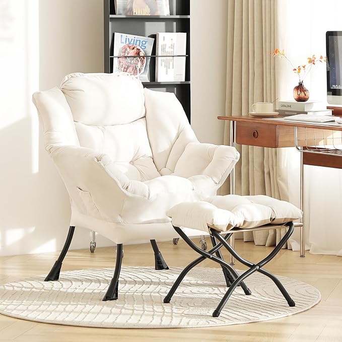 Lazy Chair with Ottoman, Comfy Accent Reading Chair, Removable Cover, with - Image 9