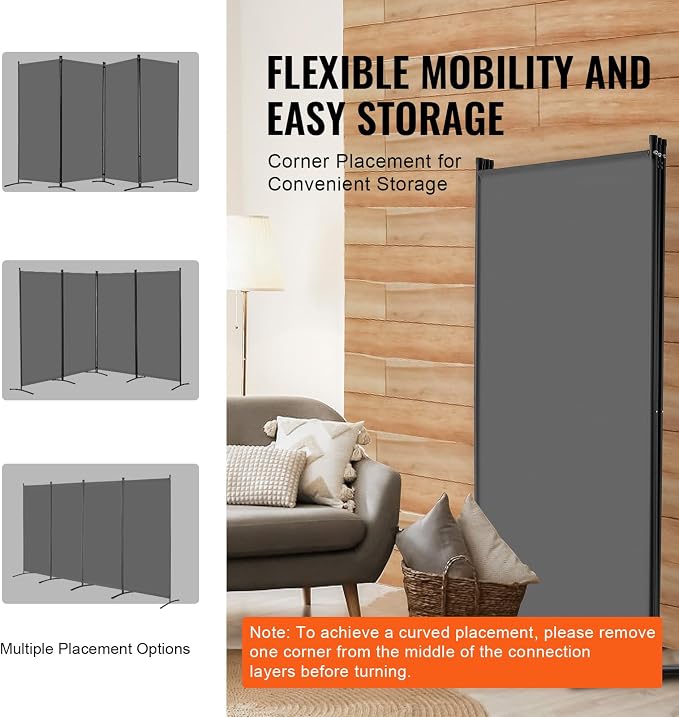 VEVOR Room Divider, 4 Panel Room Divider, Freestanding Room Partitions - Image 5
