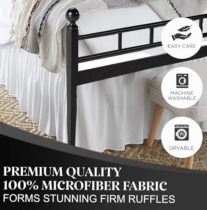 Ruffled Bed Skirt with Split Corners, White, Full 12 Inch Drop Bedskirt, Hotel Quality Brushed Microfiber Wrinkle Free Dust Ruffle Bed Skirt Full Size