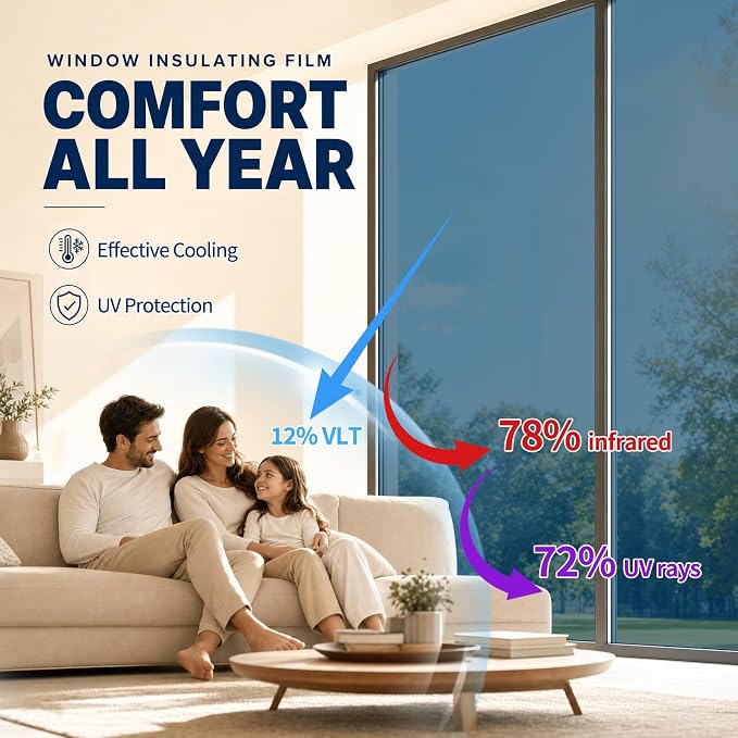 One Way Privacy Window Film Heat Control Mirror Tint 41.3Inx15.7Ft | Reflective - Image 3