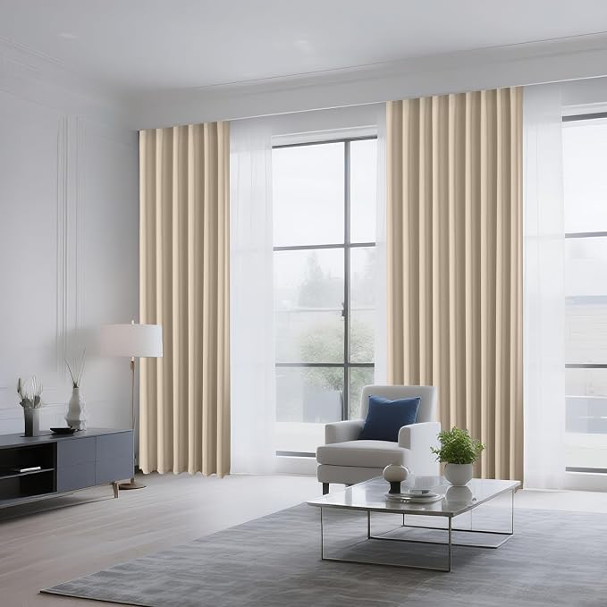CUCRAF Light Beige Blackout Curtains 54 inch Length 2 Panels Set, Rod Pocket - Image 8