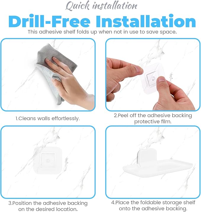 2 Pack Foldable Bedside Shelf Wall Mount, Adhesive Floating Shelves - Image 5