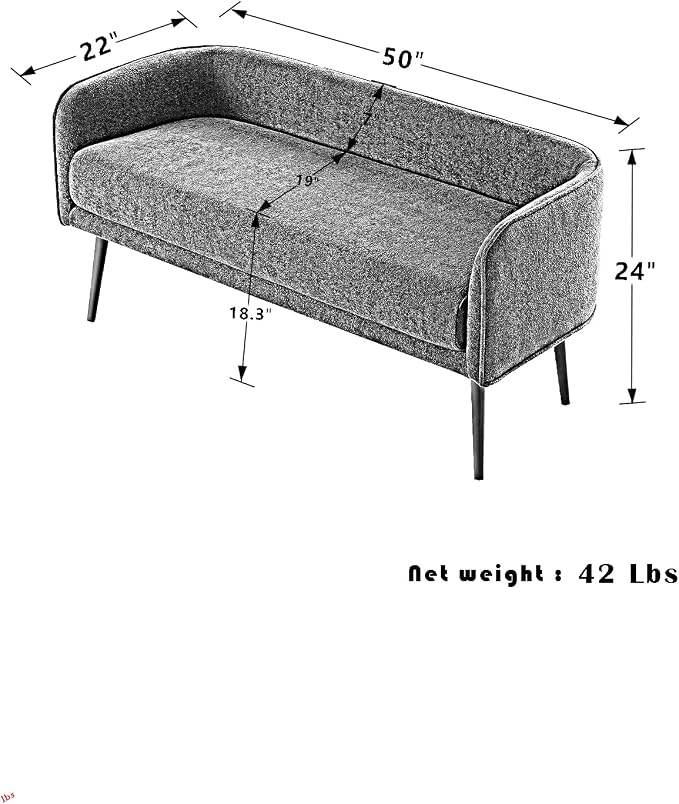 Bedroom Bench with Low Back, Inside Metal Frame - Image 2