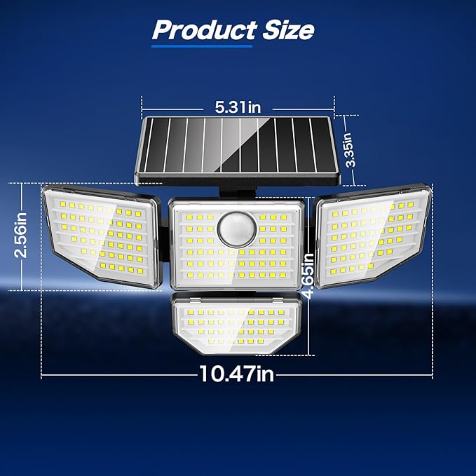 Adewalk 3000LM Outdoor Solar Light - Upgrade 4 Heads 188 LED Solar Motion Sensor Outdoor Lights, IP65 Waterproof Powered Light for Home Darkroom Backyard