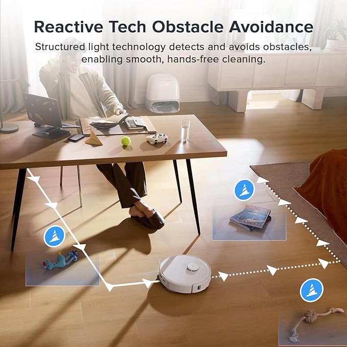 roborock Qrevo Curv S5X Robot Vacuum and Mop, 18500Pa Suction, Zero-Tangling Design, FlexiArm Side Brush, Reactive Tech Obstacle Avoidance, 10 Weeks Self-Emptying, Auto Washing for Hard Floor, Corner