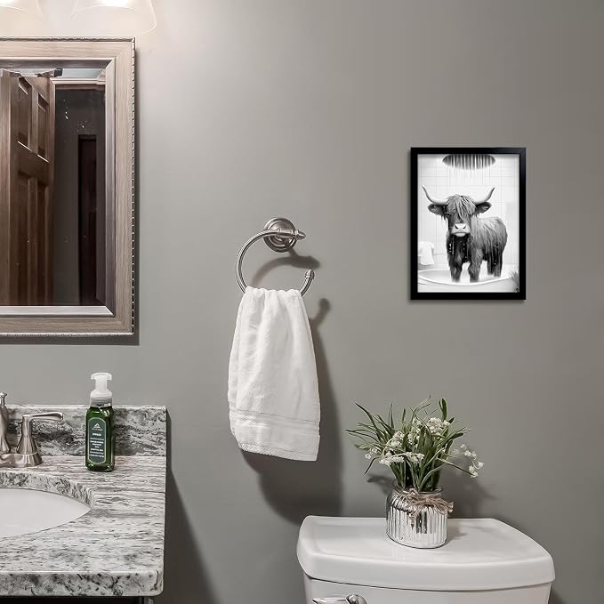 OIQArtOIQ Funny Bathroom Framed Wall Art Black and White Animal Canvas Wall Art - Image 4