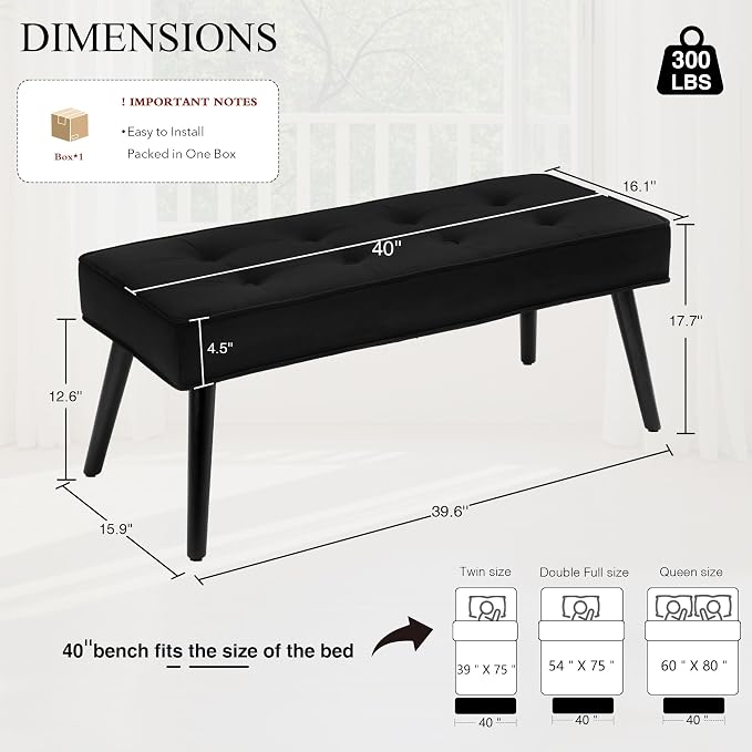 LOULENS Entryway Bench, Button Tufted, Upholstered Bench - Image 3