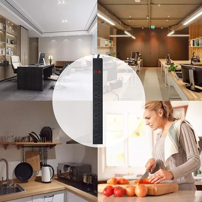 2Pack Metal Wall Mount Power Strip, Mountable Power Outlet with 6 AC Outlets, Aluminum Alloy Mount Power Socket with Switch, 10 FT SJT 3/C 14AWG Power Cord, 15A 125V 1875W (6AC)