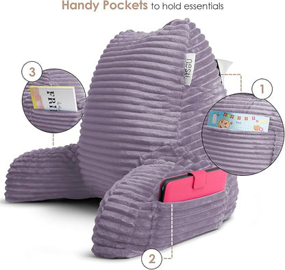 Nestl Reading Pillow with Shredded Memory Foam, Luxe Cut Plush Back Pillow for Sitting Up in Bed, Back and Arms Adjustable Support for Adult & Teens, Backrest Pillows with Washable Cover Dusty Purple