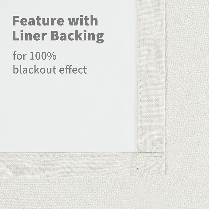 YoungsTex Ivory Linen 100% Blackout Curtains 63 Inch Length - Image 8