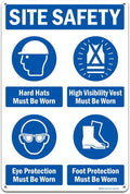 Brimar - 12" x 18" - Site Safety Mandatory PPE Sign - .063″ White Rust-Free Aluminum - Comprehensive Message - Easy Installation
