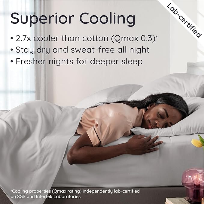 Bambaw Queen Sheet Set – 4pcs 100% Viscose Derived from Bamboo Sheets Set, Cooling Sheets for Night Sweats, Soft Queen Sheets, Hotel Luxury Bed Sheets Set, 16'' Deep Pockets (Moonlight Gray)