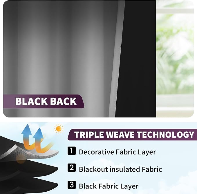 COSVIYA 100% Blackout Ombre Black Adjustable Tie Up Curtains - Image 3