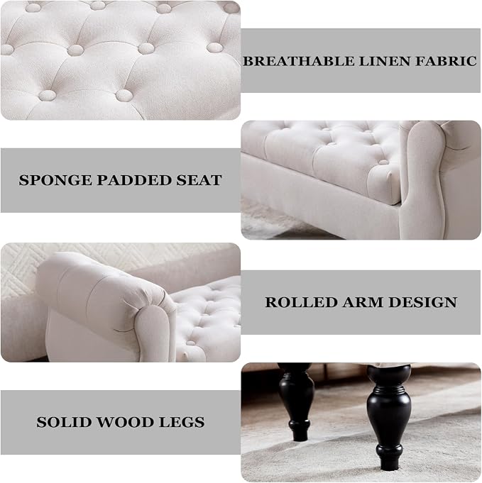 Storage Bench for End of Bed Bedroom, 39.7" Modern Ottoman Bench - Image 5
