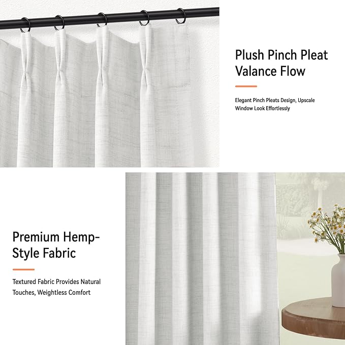 Pinch Pleated Full Blackout Faux Linen Curtains 90 Inches Long | Bright White - Image 8