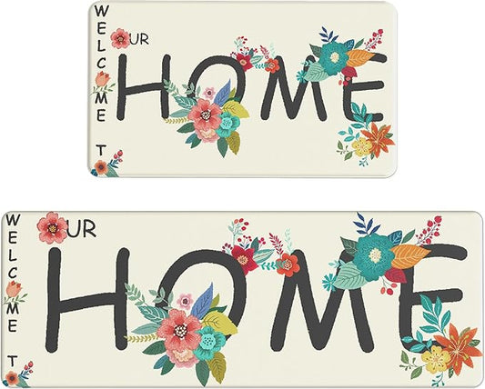 GENIMO Anti Fatigue Kitchen Mats for Floor, Non Slip Washable Home Theme Rugs Sets of 2, Farmhouse Cushioned Waterproof Comfort Runner Rug for Kitchen, Sink, Desk, Laundry, 17"x 47"+17"x 30", Blue